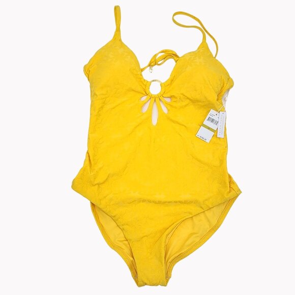 Trina Turk Sz 14 Joplin Jacquard Petal Cutout Plunge One Piece Swimsuit New - Picture 1 of 8